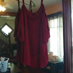 Red cold shoulder blouse